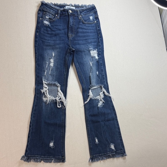 Distressed Blue Flare Jeans for Women - Picture 1 of 7